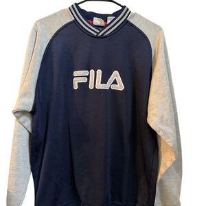 FILA Navy Sweatshirt with Red Accent and Gray Stripes
